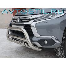 Pajero Sport Защита переднего бампера скоба низкая акула 76/60/42 мм нержавейка