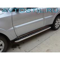 Pajero 4 Боковая защита пороги площадки 60 мм нержавейка
