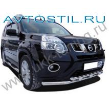 X-trail 2011 Защита переднего бампера труба двойная с перемычками 60/42 мм нержавейка