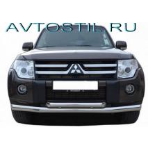 Pajero 4 Защита переднего бампера труба двойная 60/42 мм нержавейка
