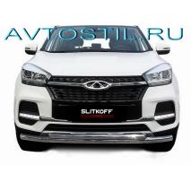 Tiggo 8 2018 Защита переднего бампера труба двойная 60/42 мм нержавейка