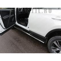 RAV4 Пороги овальные с накладкой 75х42 мм нержавейка