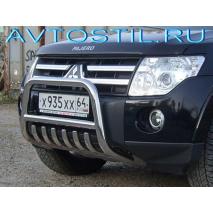 Pajero 4 Передняя защита кенгурятник с клыками 60 мм нержавейка