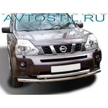 X-trail 2007 Передняя защита дуга 60/42 мм труба двойная нержавейка