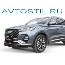 Tiggo 7 Pro 2021 Защита передняя труба двойная 57/42 мм G черная