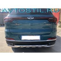 Tiggo 7 Pro 2021 Защита заднего бампера труба двойная 60/42 мм с перемычками нержавейка