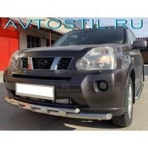 X-trail 2007 Защита переднего бампера 60/42 мм с перемычками нержавейка