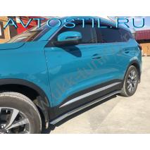 Tiggo 7 Pro Max Защита штатного порога труба 60 мм нержавейка крепеж в комплекте