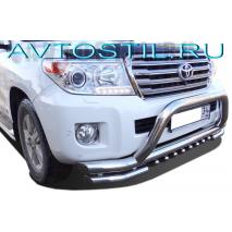 Land Cruiser 200 Передняя защита 76/60 мм труба двойная с ребрами низкая нержавейка