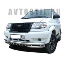 Uaz Patriot Передняя защита 60/60/42 мм труба двойная с ребрами нержавейка