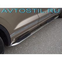 Touareg Пороги овальные гнутые с накладкой 75х42 мм нержавейка