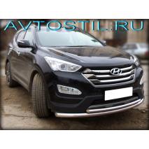 Santa Fe Защита переднего бампера труба двойная 60/42 мм нержавейка