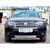 Koleos 2012 Защита переднего бампера 57/42 мм короткая нержавейка