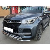 Tiggo 4 pro 2022 Защита переднего бампера труба двойная с перемычками 60/42 мм нержавейка