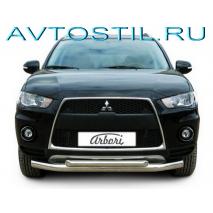 Outlander 2010 Защита переднего бампера d76+d60 двойная нержавейка